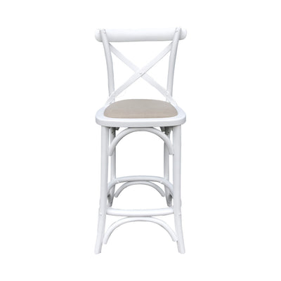 Kasan White Barstool Oatmeal Linen Seat