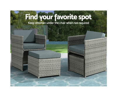 Gardeon Outdoor Dining Set 13 Piece Wicker Table Chairs Setting Grey