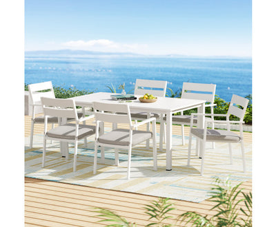 Gardeon Outdoor Dining Set 7 Piece Aluminum Table Chairs Setting White