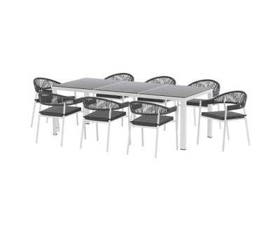 Gardeon Outdoor Dining Set 9 Piece Steel Table Chairs Setting White