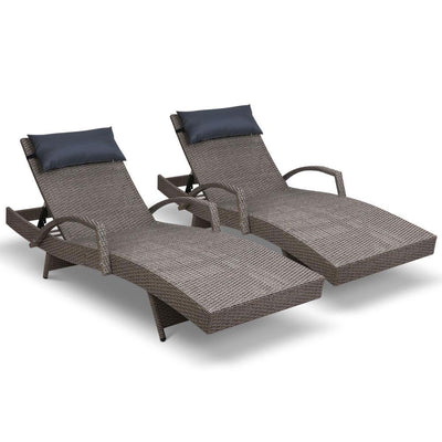 Gardeon Sun Lounge Outdoor Furniture Wicker Lounger Rattan Day Bed Garden Patio Grey