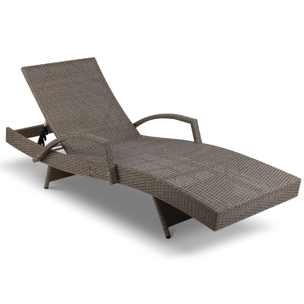 Gardeon Sun Lounge Outdoor Furniture Wicker Lounger Rattan Day Bed Garden Patio Grey