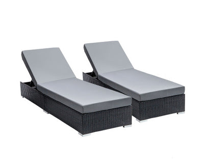 Gardeon 2PC Sun Lounge Wicker Lounger Outdoor Furniture Day Bed Adjustable Rattan Garden