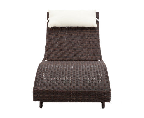 Gardeon 2PC Sun Lounge Wicker Lounger Outdoor Furniture Beach Chair Garden Adjustable Brown