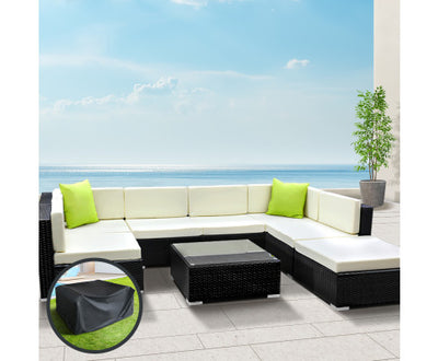 Gardeon 8-Piece Outdoor Sofa Set Wicker Couch Lounge Setting Cover