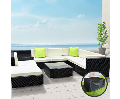 Gardeon 9-Piece Outdoor Sofa Set Wicker Couch Lounge Setting Cover