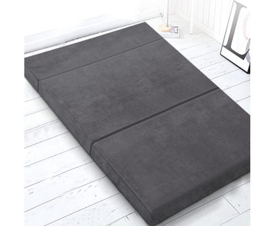 Bedding Double Size Folding Foam Mattress Portable Bed Mat Velvet Dark Grey