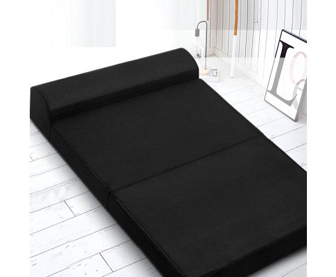 Bedding Folding Foam Mattress Portable Double Sofa Bed Mat Air Mesh Fabric Black