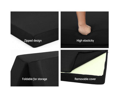Bedding Folding Foam Mattress Portable Single Sofa Bed Mat Air Mesh Fabric Black