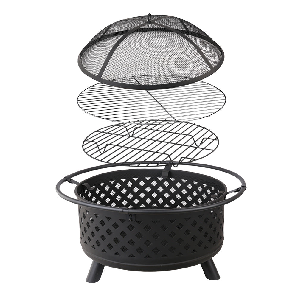 Grillz 30 Inch Portable Outdoor Fire Pit and BBQ - Black