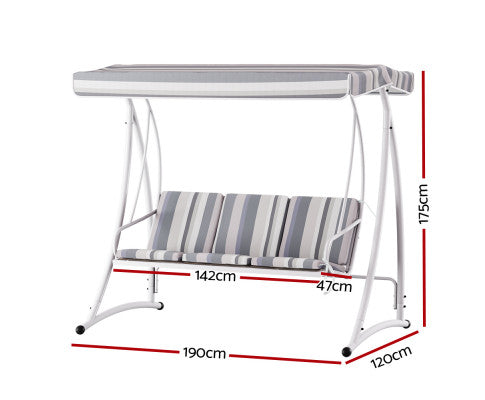 Gardeon Outdoor Swing Chair Garden Bench Furniture Canopy 3 Seater White Grey