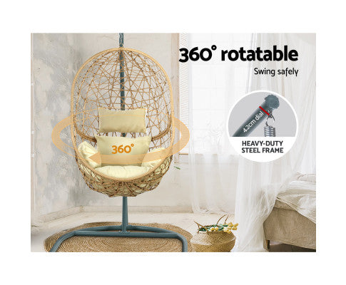 Gardeon Outdoor Egg Swing Chair Wicker Rattan Furniture Pod Stand Cushion Yellow