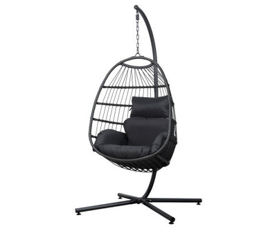 Gardeon Outdoor Egg Swing Chair Wicker Rope Furniture Pod Stand Foldable Grey