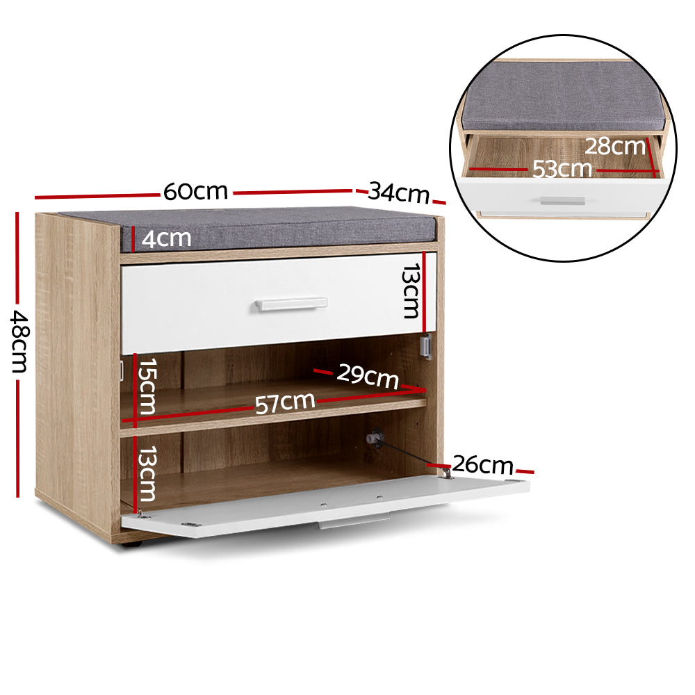 Shoe Cabinet Bench Shoes Storage Organiser Rack Fabric Seat Wooden Cupboard Up to 8 pairs
