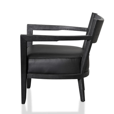 Black Wooden Armchair - Black PU leather Seat