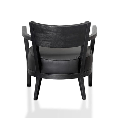 Black Wooden Armchair - Black PU leather Seat