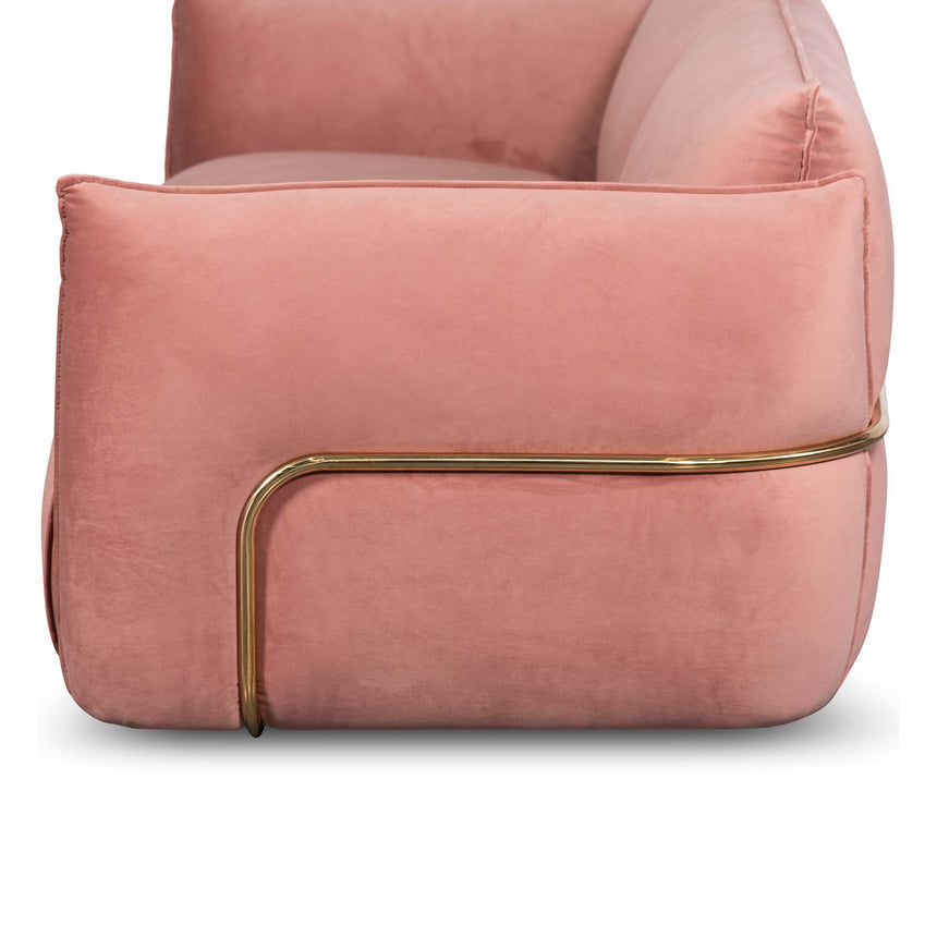 3 Seater Sofa - Blush Pink Velvet With Brass Frame