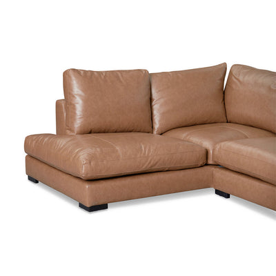 4 Seater Left Chaise Leather Sofa - Caramel Brown