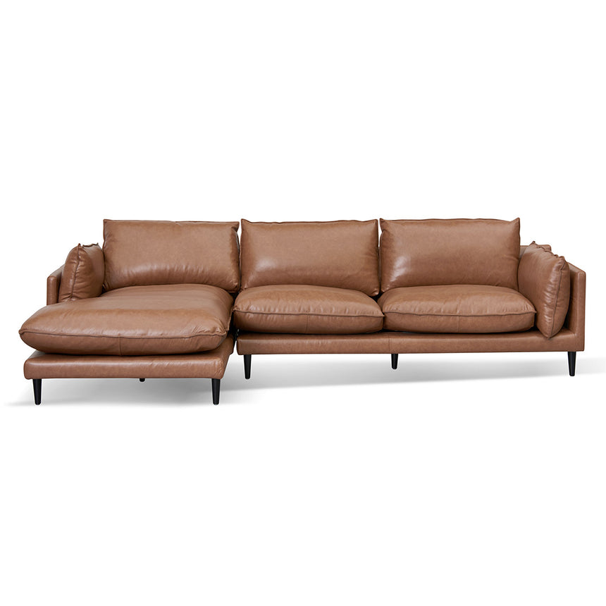 4 Seater Left Chaise Leather Sofa - Caramel Brown