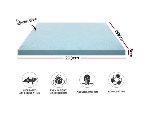 Bedding Cool Gel Memory Foam Mattress Topper w/Bamboo Cover 8cm - Queen