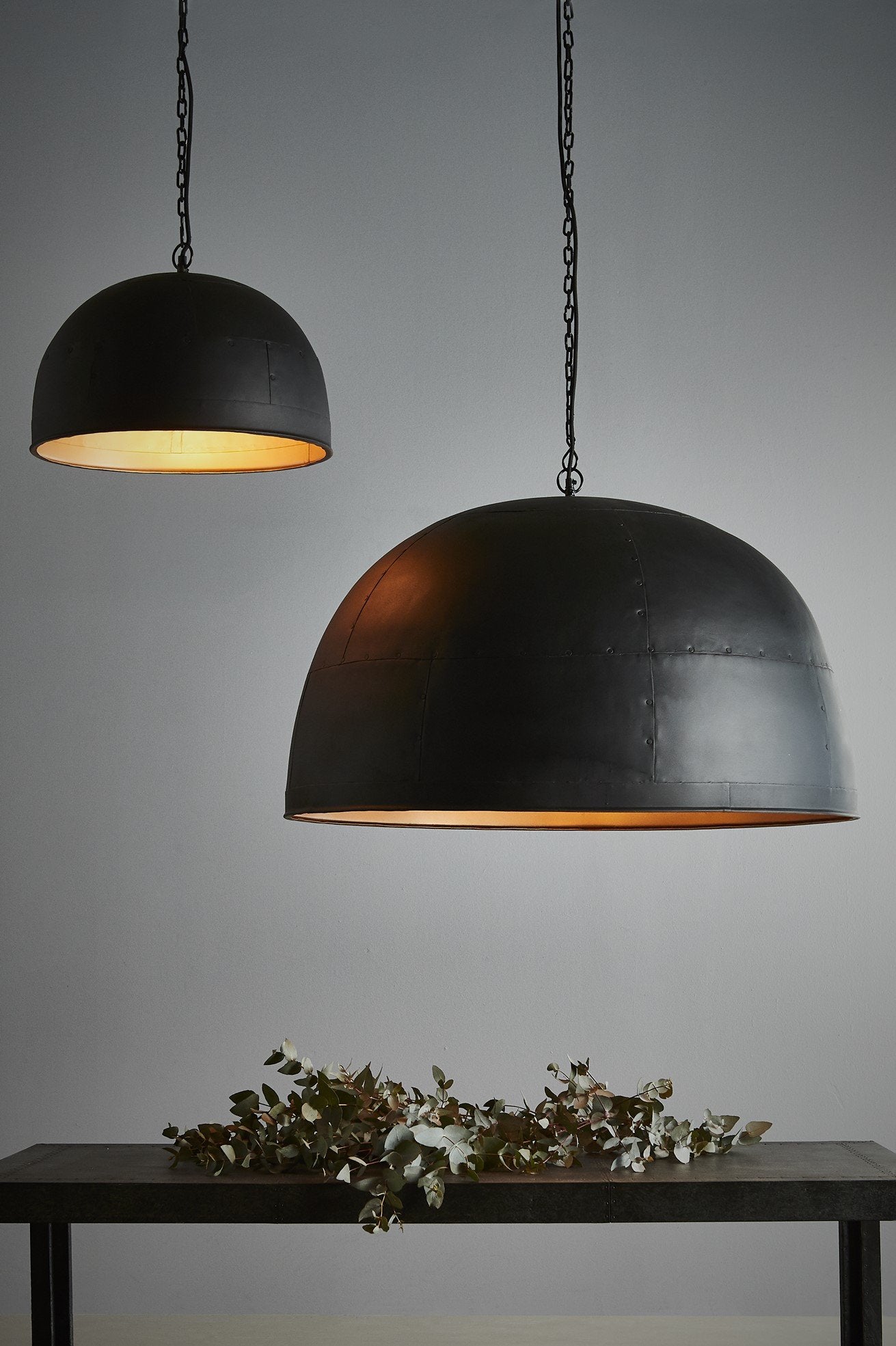 Noir Large - Black With Gold Interior - Extra Large Iron Dome Pendant Light - House of Isabella AU