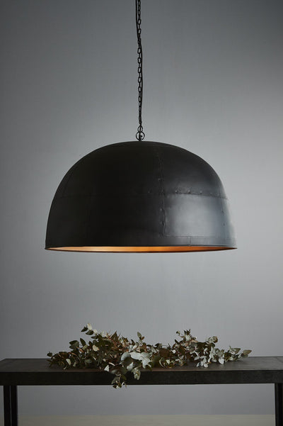 Noir Large - Black With Gold Interior - Extra Large Iron Dome Pendant Light - House of Isabella AU