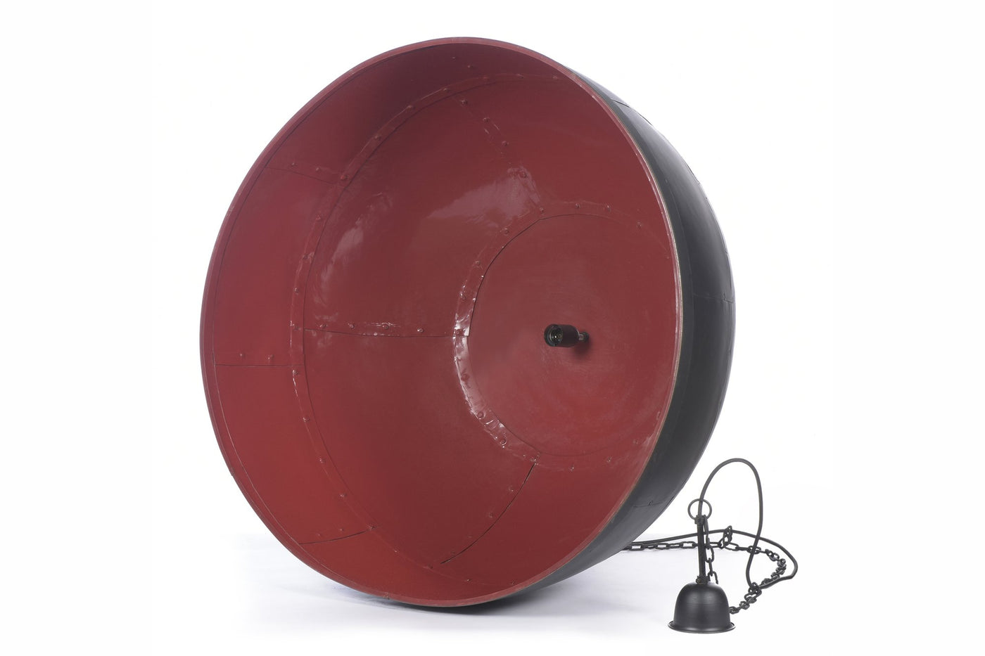 Noir Large - Black With Red Interior - Extra Large Iron Dome Pendant Light - House of Isabella AU