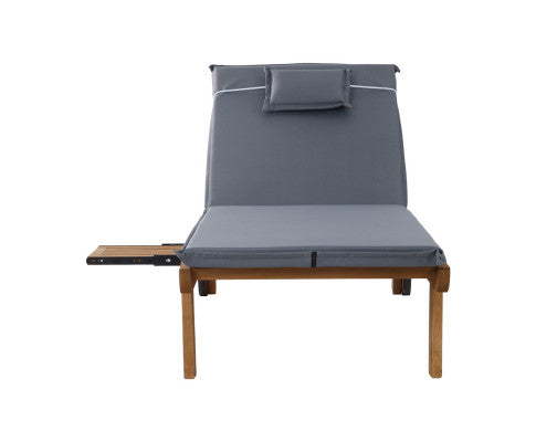Gardeon 2x Sun Lounge Wooden Lounger Outdoor Furniture Day Bed Wheel Patio Grey