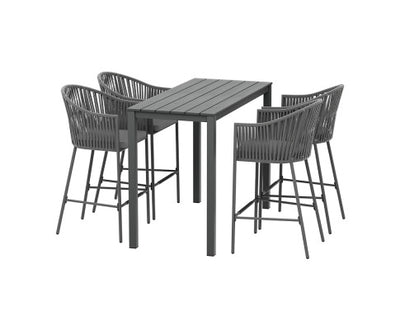 Gardeon 5-Piece Outdoor Bar Set Dining Table Rope Chair Patio Bistro Set