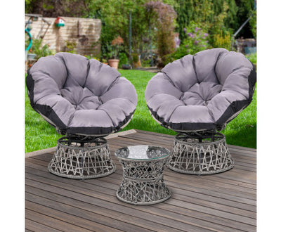 Gardeon Outdoor Lounge Setting Papasan Chairs Table Patio Furniture Wicker Grey