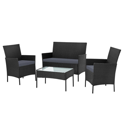 Gardeon 4-piece Outdoor Lounge Setting Wicker - Black