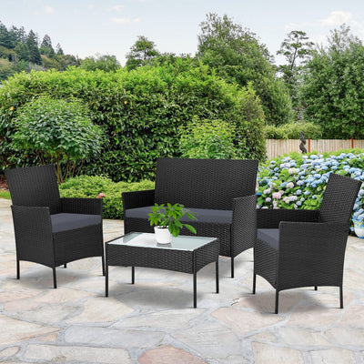 Gardeon 4-piece Outdoor Lounge Setting Wicker - Black
