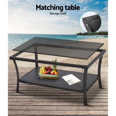 Gardeon Outdoor Furniture Rattan Set Wicker Cushion 4pc Dark Grey