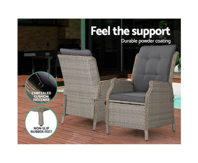 Gardeon Recliner Chair Sun lounge Wicker Lounger Outdoor Furniture Patio Adjustable Grey