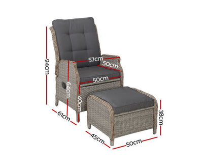 Gardeon Set of 2 Recliner Chairs Sun lounge Outdoor Patio Furniture Wicker Sofa Lounger