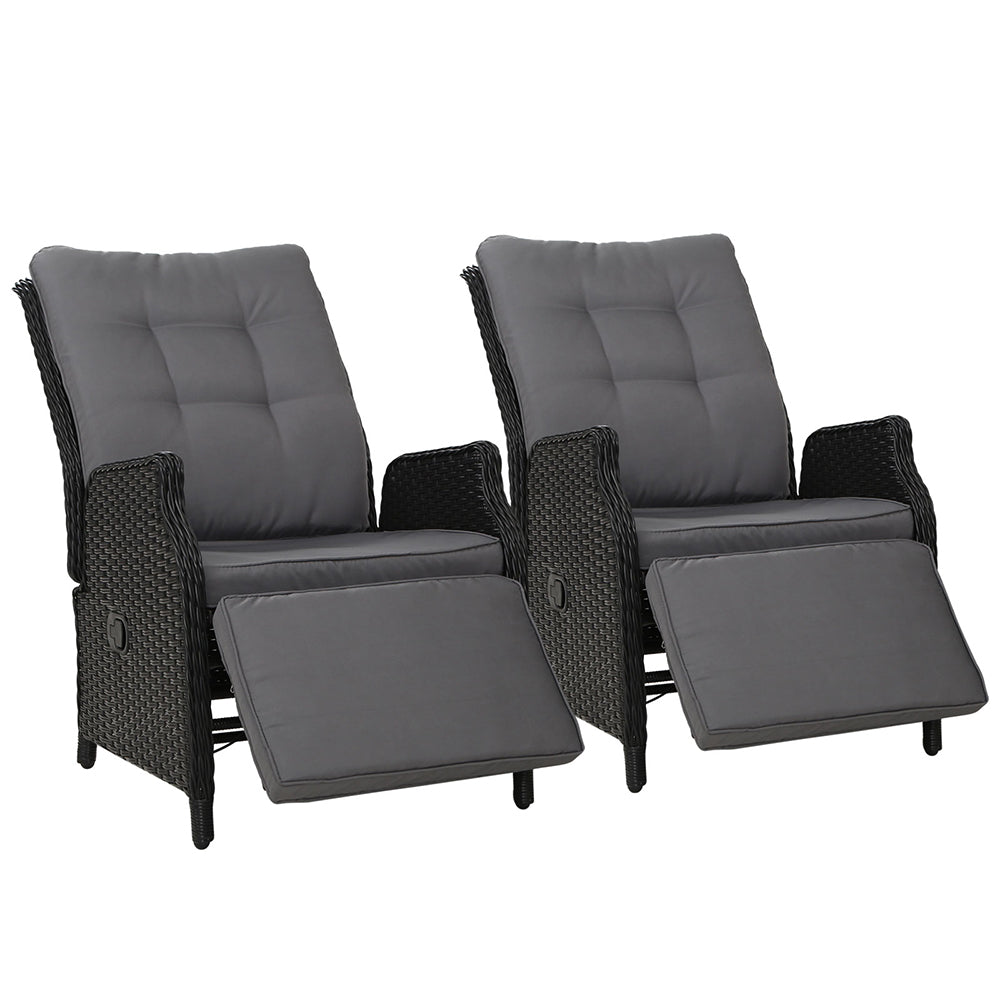 Gardeon Set of 2 Recliner Chairs - Wicker Sofa Black