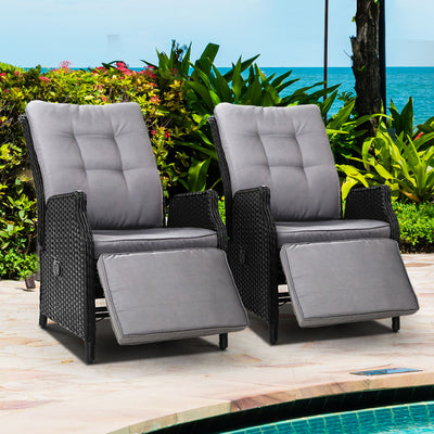 Gardeon Set of 2 Recliner Chairs - Wicker Sofa Black
