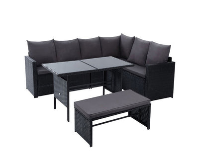 Gardeon Outdoor Furniture Dining Setting Sofa Set Wicker 8 Seater Storage Cover Black