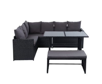 Gardeon Outdoor Furniture Dining Setting Sofa Set Wicker 8 Seater Storage Cover Black