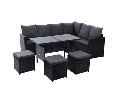 Gardeon Outdoor Furniture Dining Setting Sofa Set Wicker 9 Seater Storage Cover Black