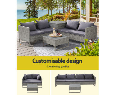 Gardeon 4-Seater Outdoor Sofa Furniture Lounge Set Wicker Setting Grey