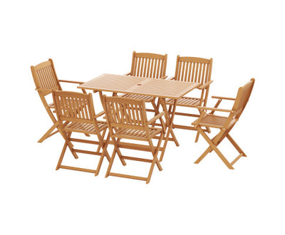 Gardeon Outdoor Dining Set 7 Piece Wooden Table Chairs Setting Foldable