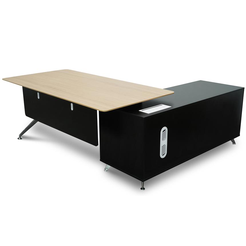 1.95m Executive Desk Left Return - Black Frame with Natural Top and Drawers