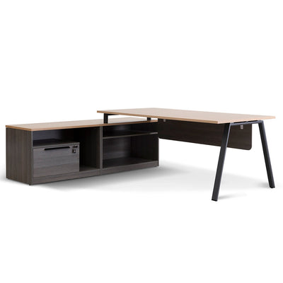 1.8m Left Return Office Desk - Black with Natural Top