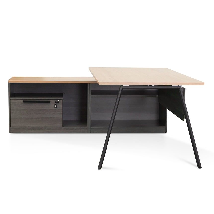 1.8m Left Return Office Desk - Black with Natural Top