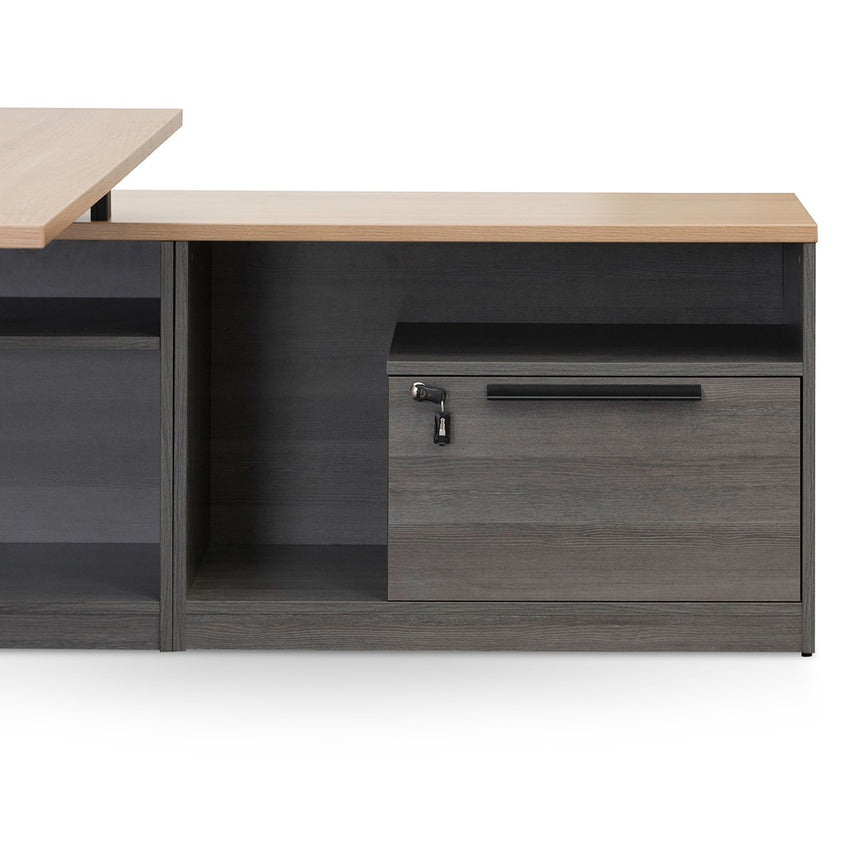 1.8m Right Return Office Desk - Black with Natural Top