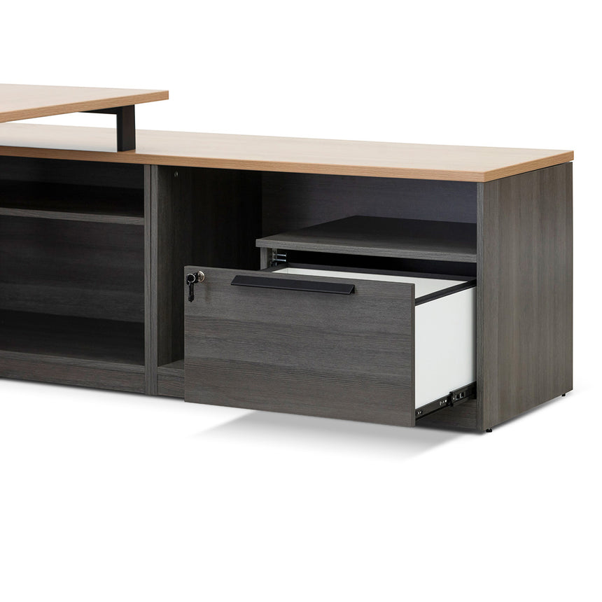 1.8m Right Return Office Desk - Black with Natural Top