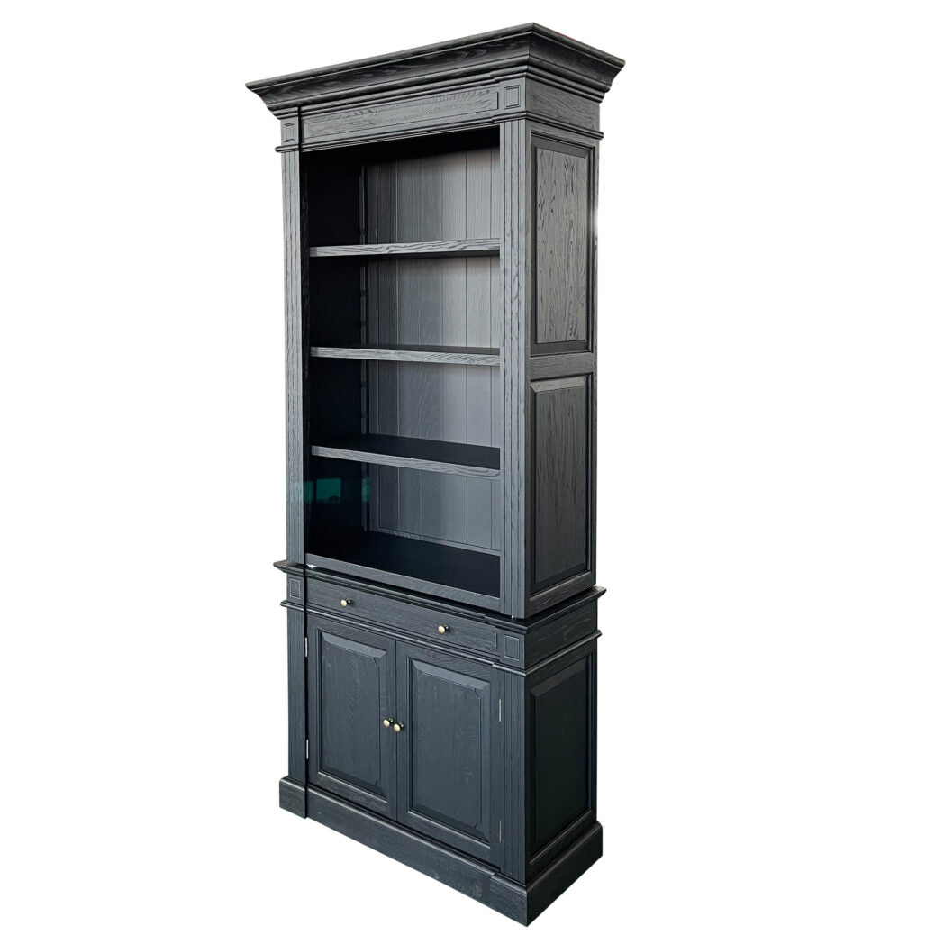 French Library One Bay Bookcase Black Oak No Ladder