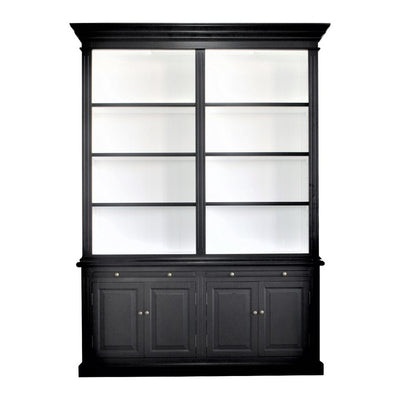 French Library Two-Bay Black Bookcase No Ladder