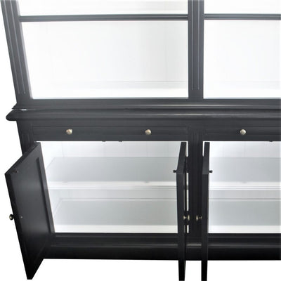 French Library Two-Bay Black Bookcase No Ladder